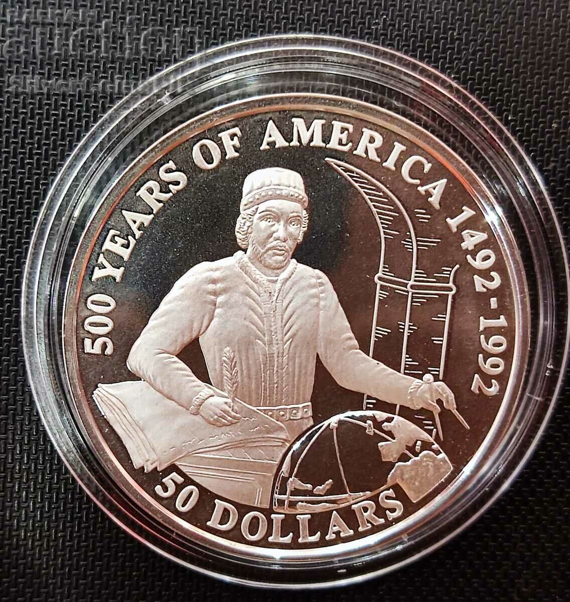 Сребро 1 oz Хуан де ла Коса 1993 500г. Америка 50 Долара