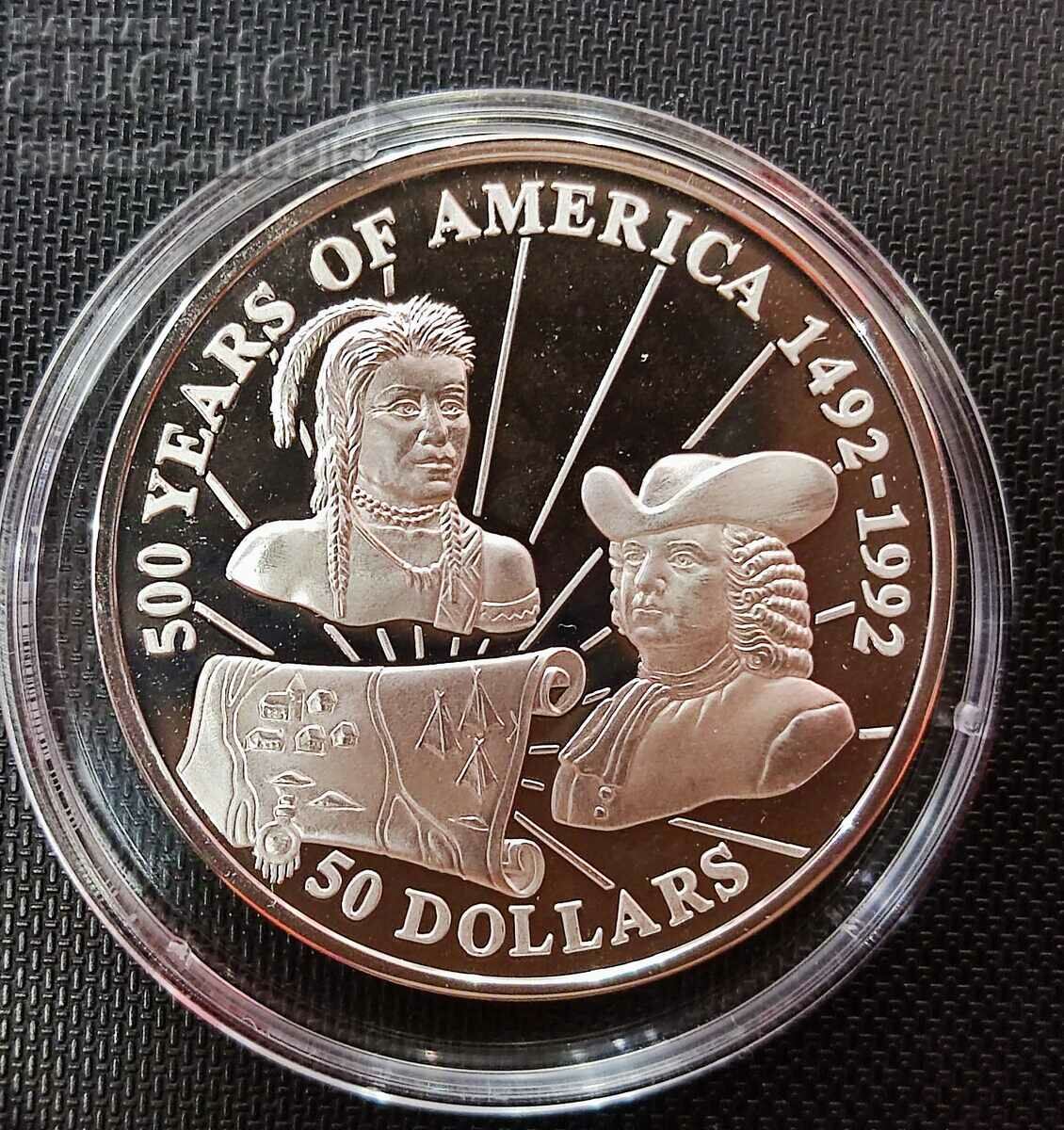 Сребро 1 oz Уилям Пен 1993 500г. Америка 50 Долара