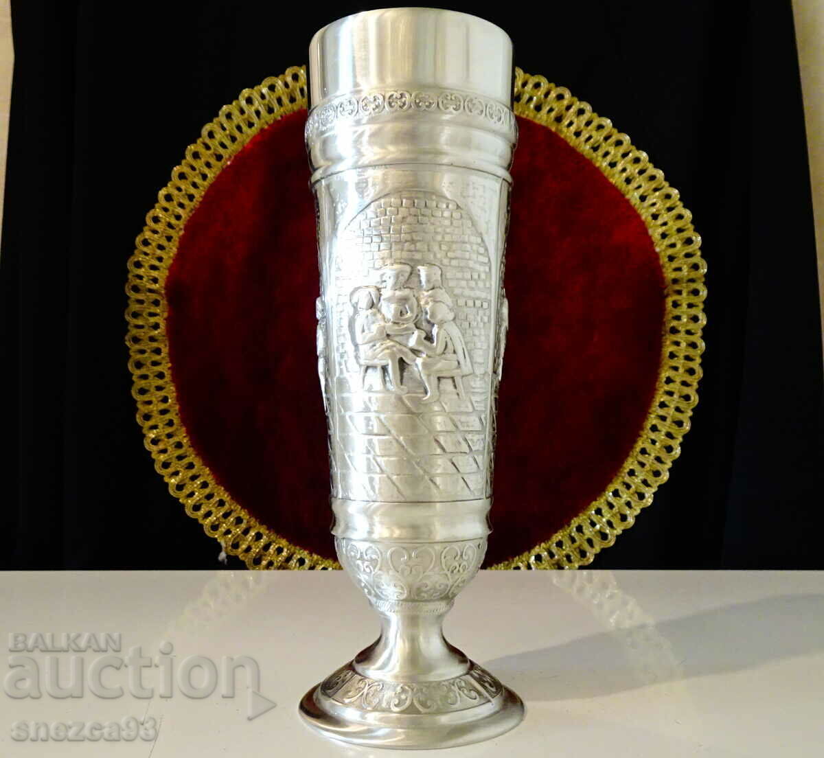 Auction Pewter Goblet with Relief Scenes Tavern, Wine Cellar, Wedding Auction Pewter Goblet with Relief Scenes Tavern, Wine Cellar, Wedding
