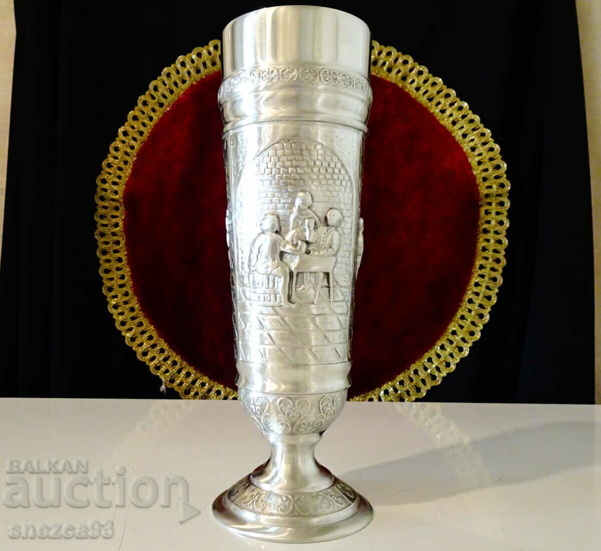 Delivery of Pewter Goblet with Relief Scenes Tavern, Wine Cellar, Wedding Delivery of Pewter Goblet with Relief Scenes Tavern, Wine Cellar, Wedding