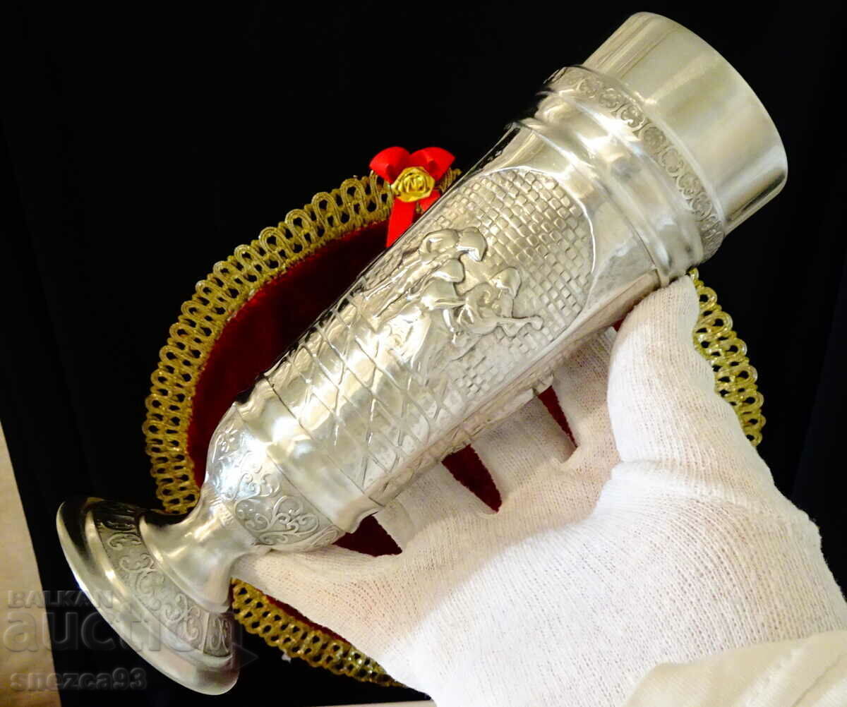 Pewter Goblet with Relief Scenes Tavern, Wine Cellar, Wedding - 5 Pewter Goblet with Relief Scenes Tavern, Wine Cellar, Wedding - 5