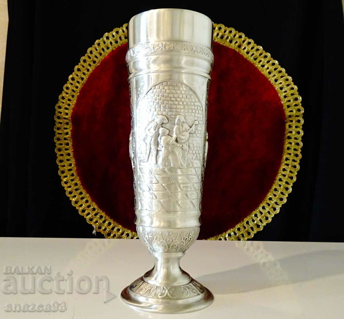 Pewter Goblet with Relief Scenes Tavern, Wine Cellar, Wedding Pewter Goblet with Relief Scenes Tavern, Wine Cellar, Wedding