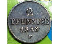 Saxonia 2 pfennig 1848 Germania miere