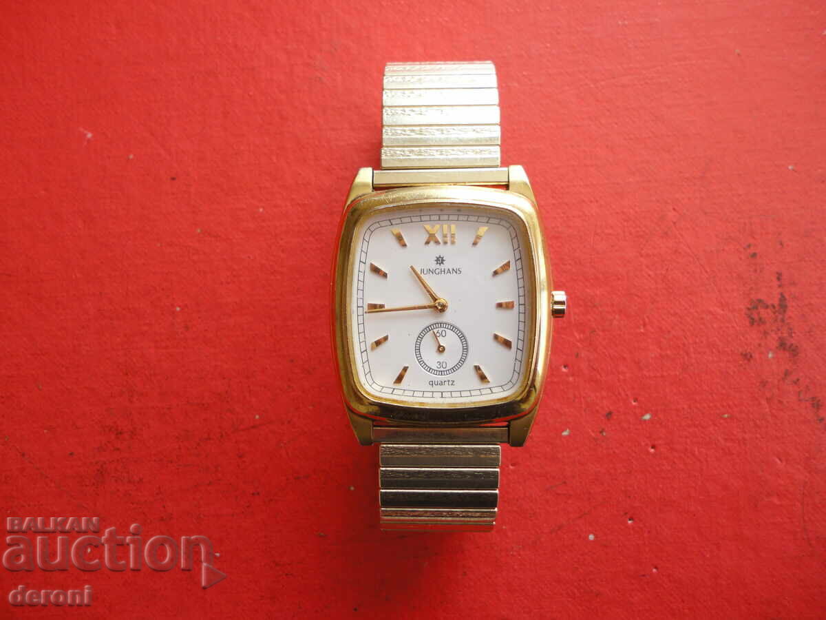 An amazing gold-plated Jonghans Quartz watch - 5