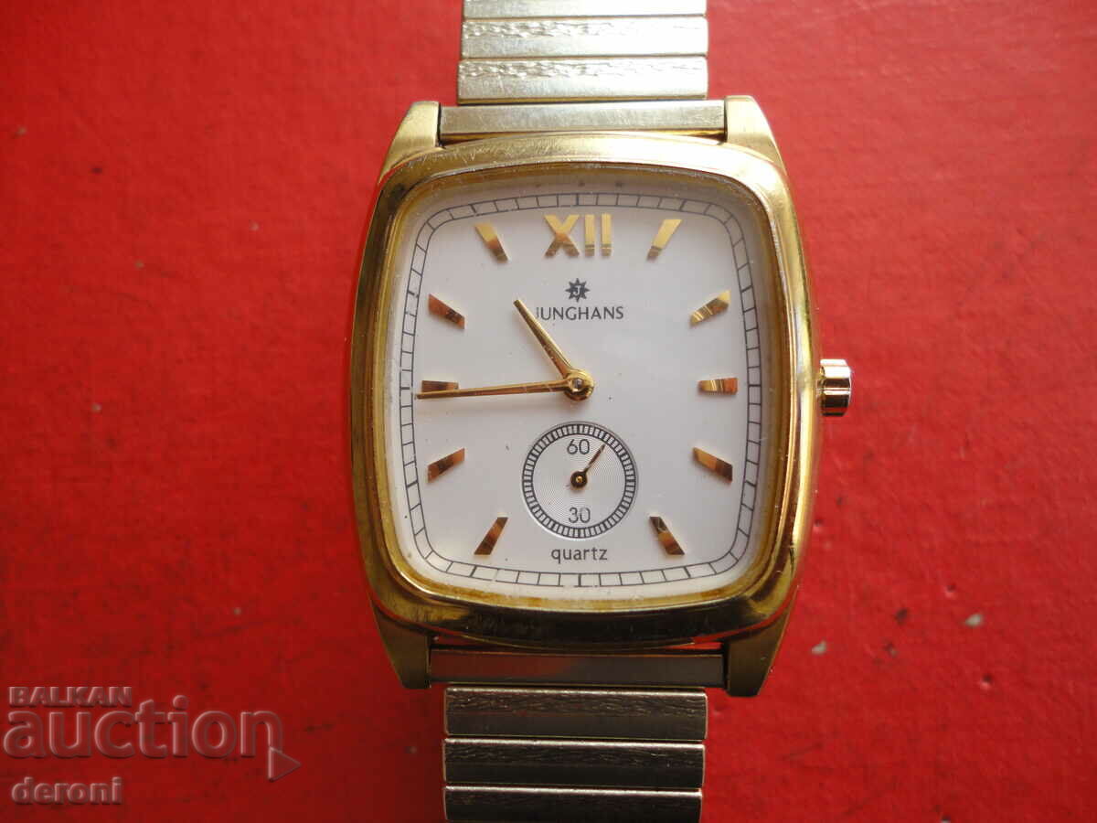 An amazing gold-plated Jonghans Quartz watch - 6