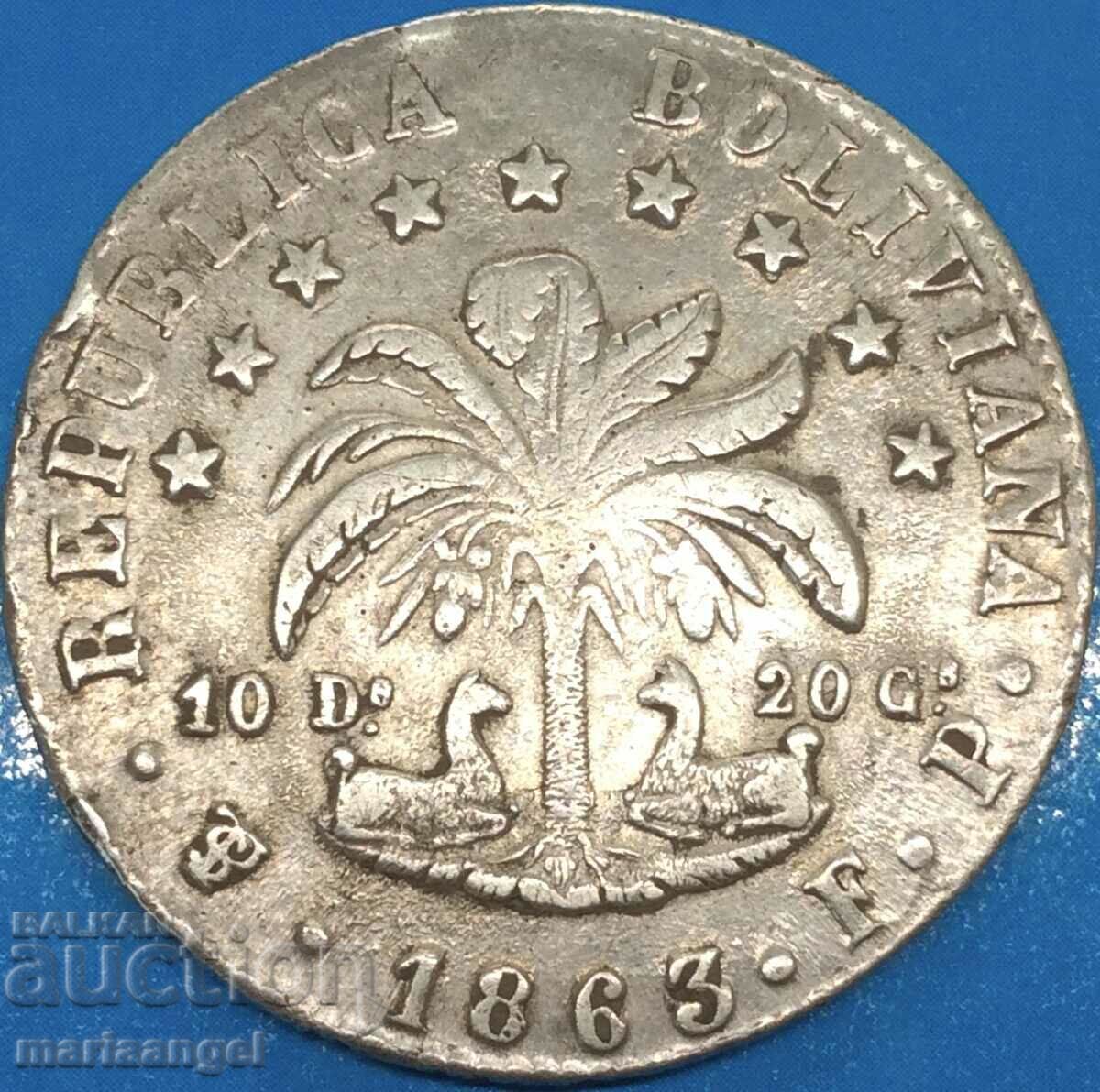 Bolivia 1863 8 sol Thaler 19,82g argint