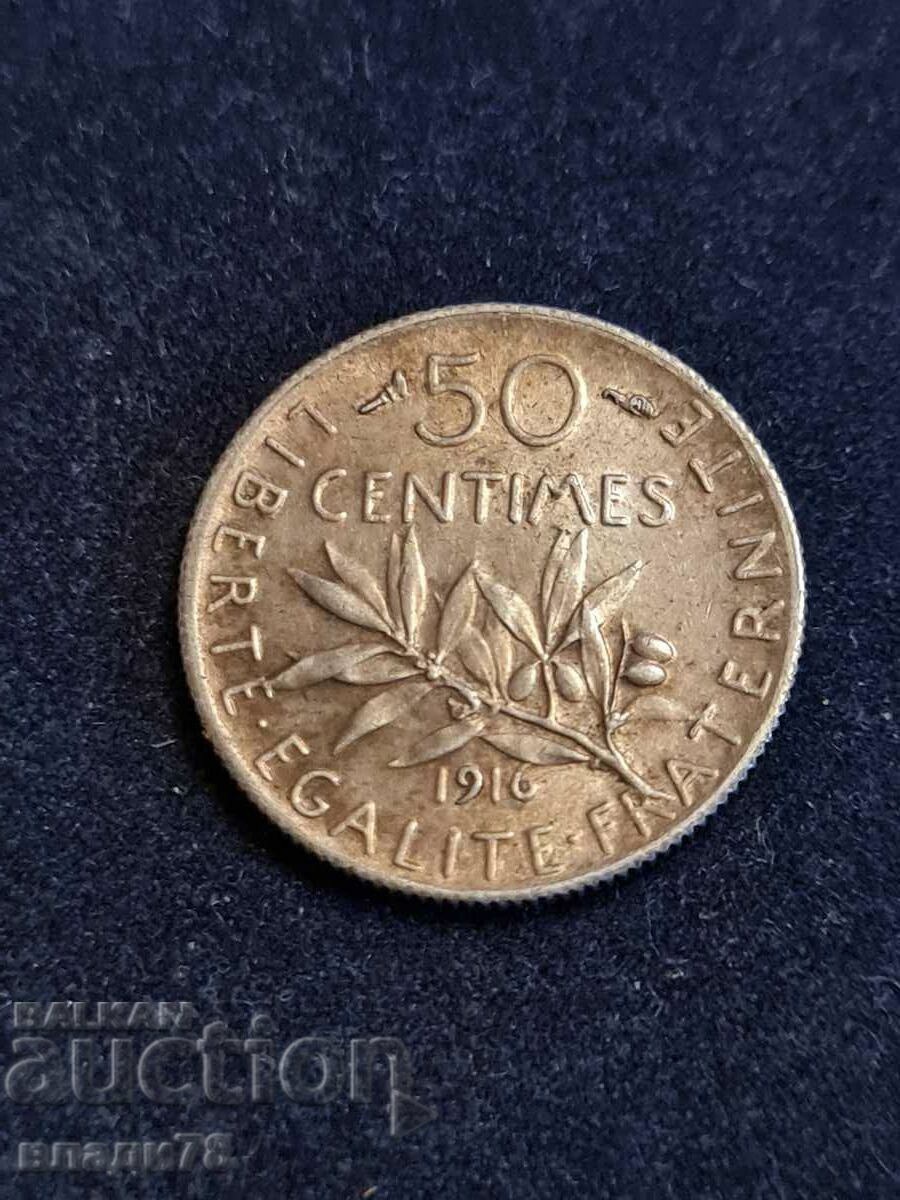 Silver coin 50 centimes 1916