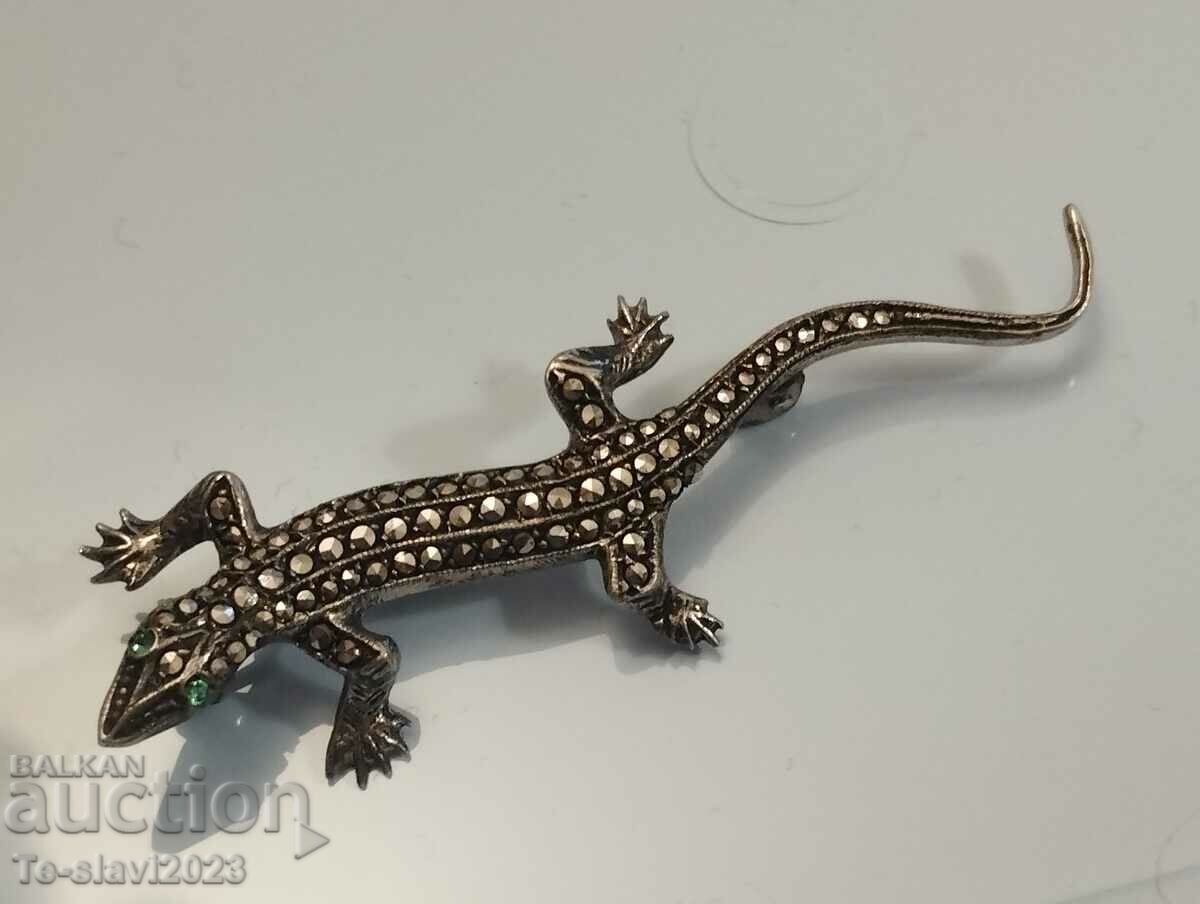 Old Art Deco Silver "lizard" brooch with marcasite