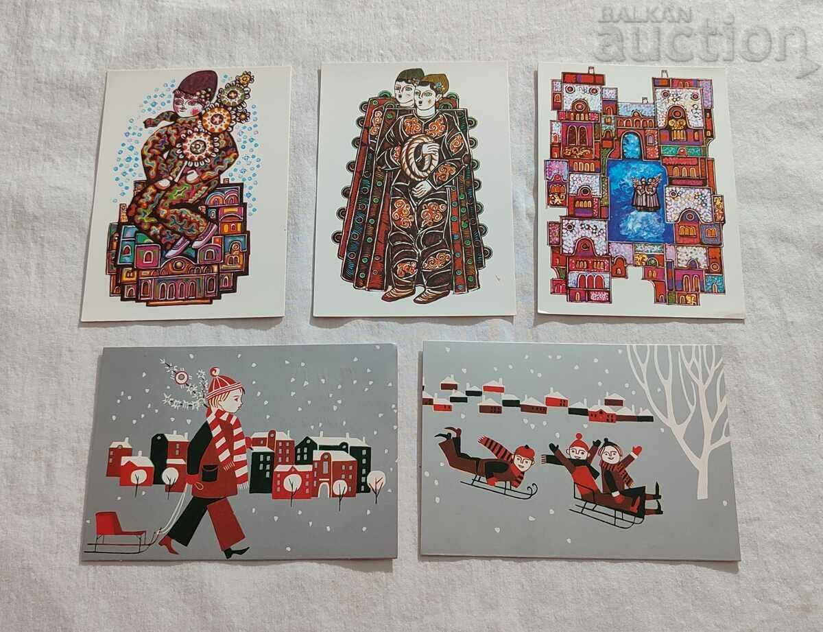 NEW YEAR'S CARDS LOT 5 PCS NEW YEAR'S CARDS LOT 5 PCS