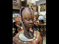 Sculptură / sculptură / bust africană originală în lemn. #6168