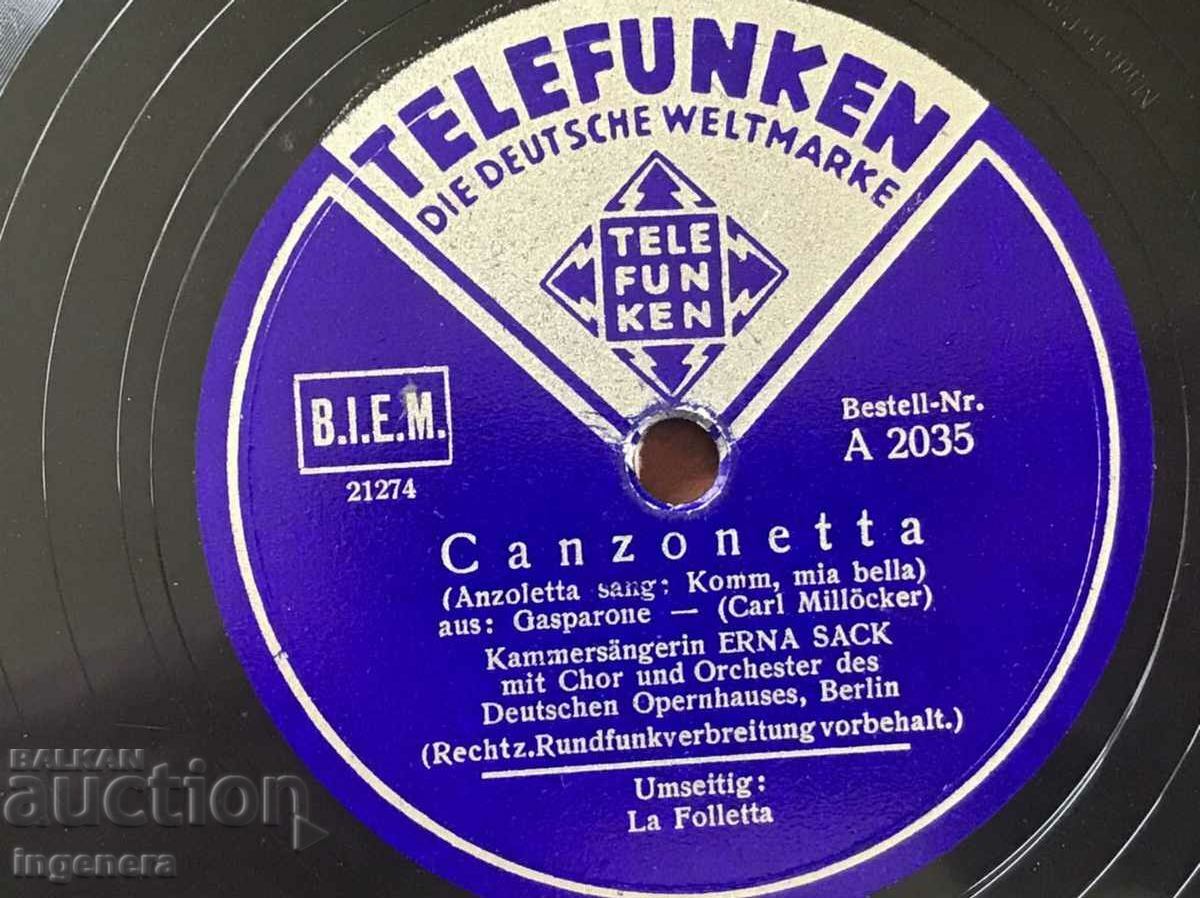 Auction  BAKELITE SHELLAC RECORD - LA FOLLETTA - SALVTORE MARK