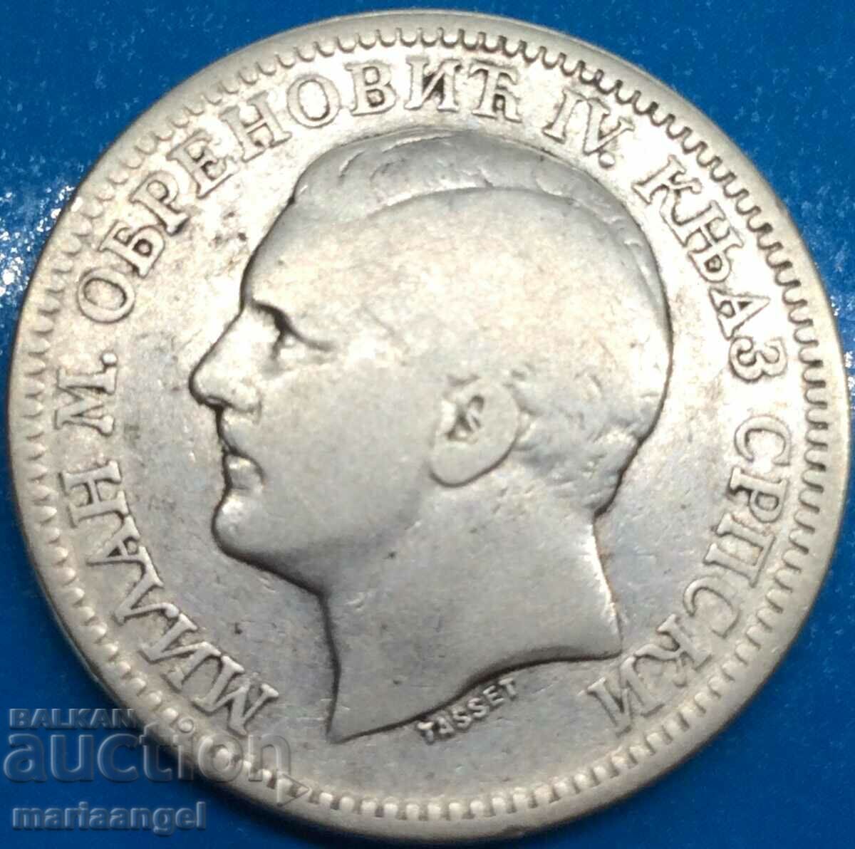 2 denari Serbia 1879 Regele Milan Obrenovic al IV-lea (1868-1889)