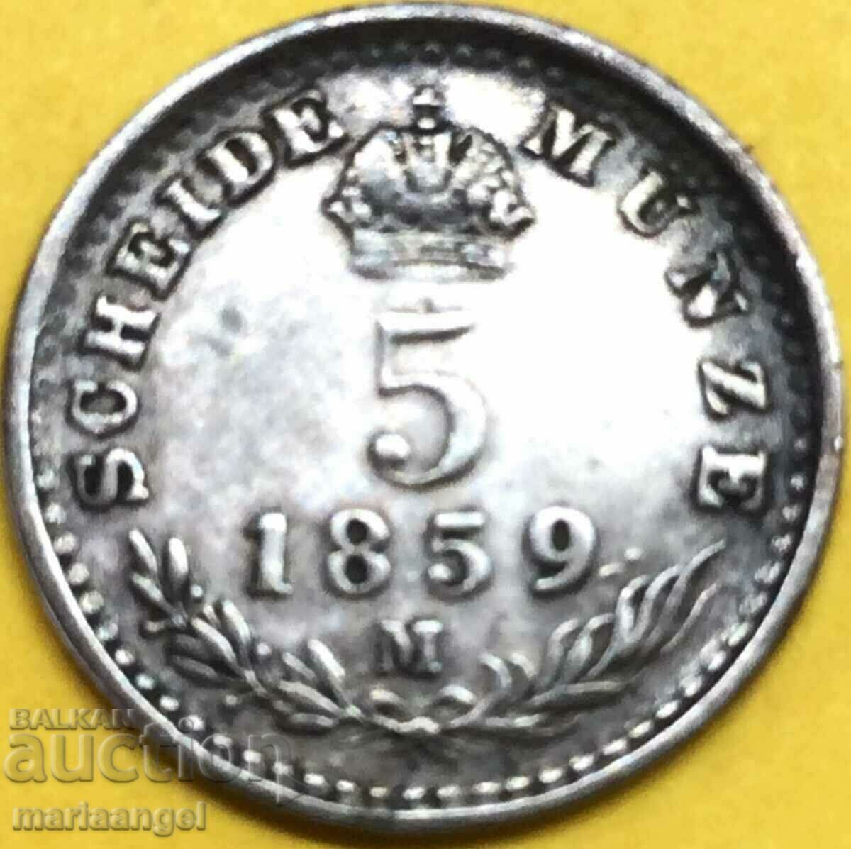 5 Kreuzers 1859 Austria pentru Italia M - argint Milano - rar