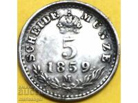 5 Kreuzers 1859 Austria pentru Italia M - argint Milano - rar