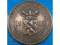 Netherlands Indies 1902 2 1/2 Cent 30mm Large Copper