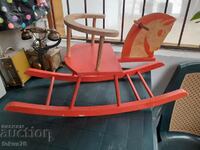 Old large children's wooden horse toy swing Soc.