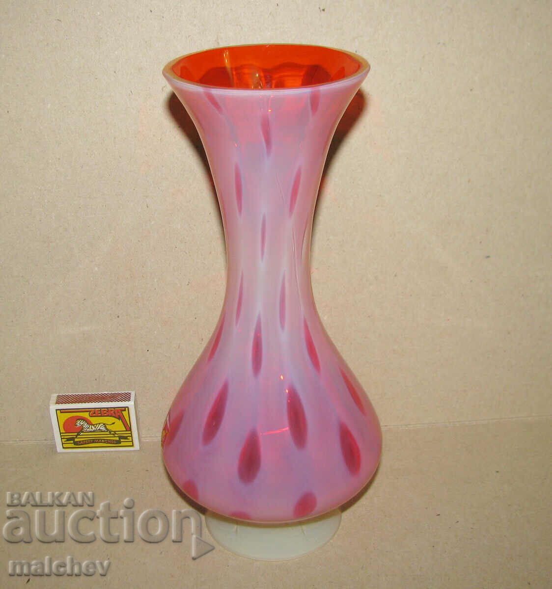 Old vase 25cm hand blown double layer colored glass excellent