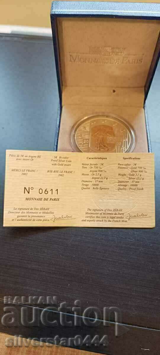 Silver coin 5 euro France 2002 - 6 Silver coin 5 euro France 2002 - 6