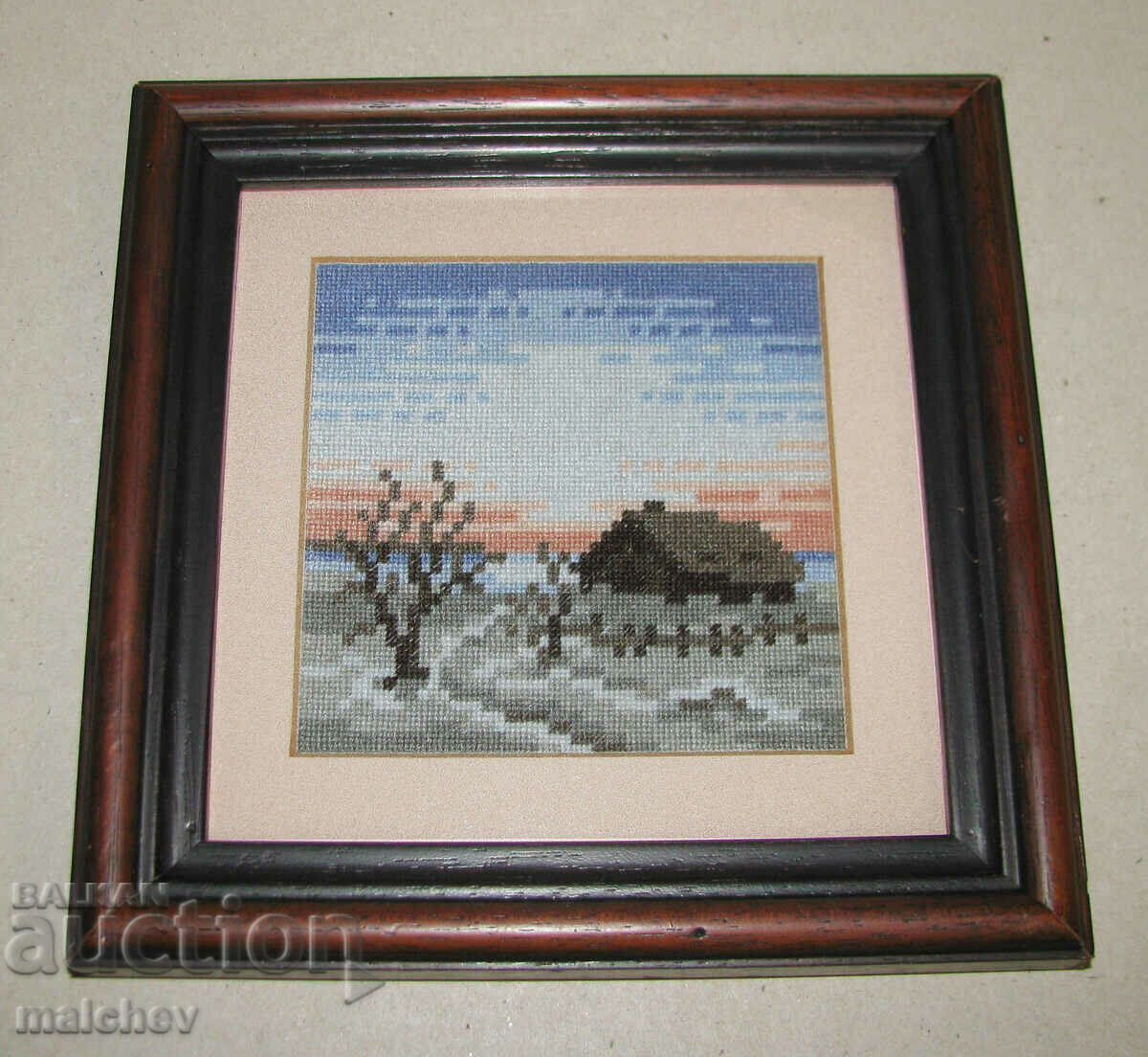 Tapestry Winter 1 mm stitch 11 cm wooden frame 19.5 cm, excellent