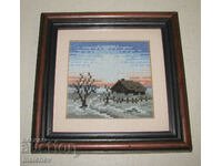 Tapestry Winter 1 mm stitch 11 cm wooden frame 19.5 cm, excellent