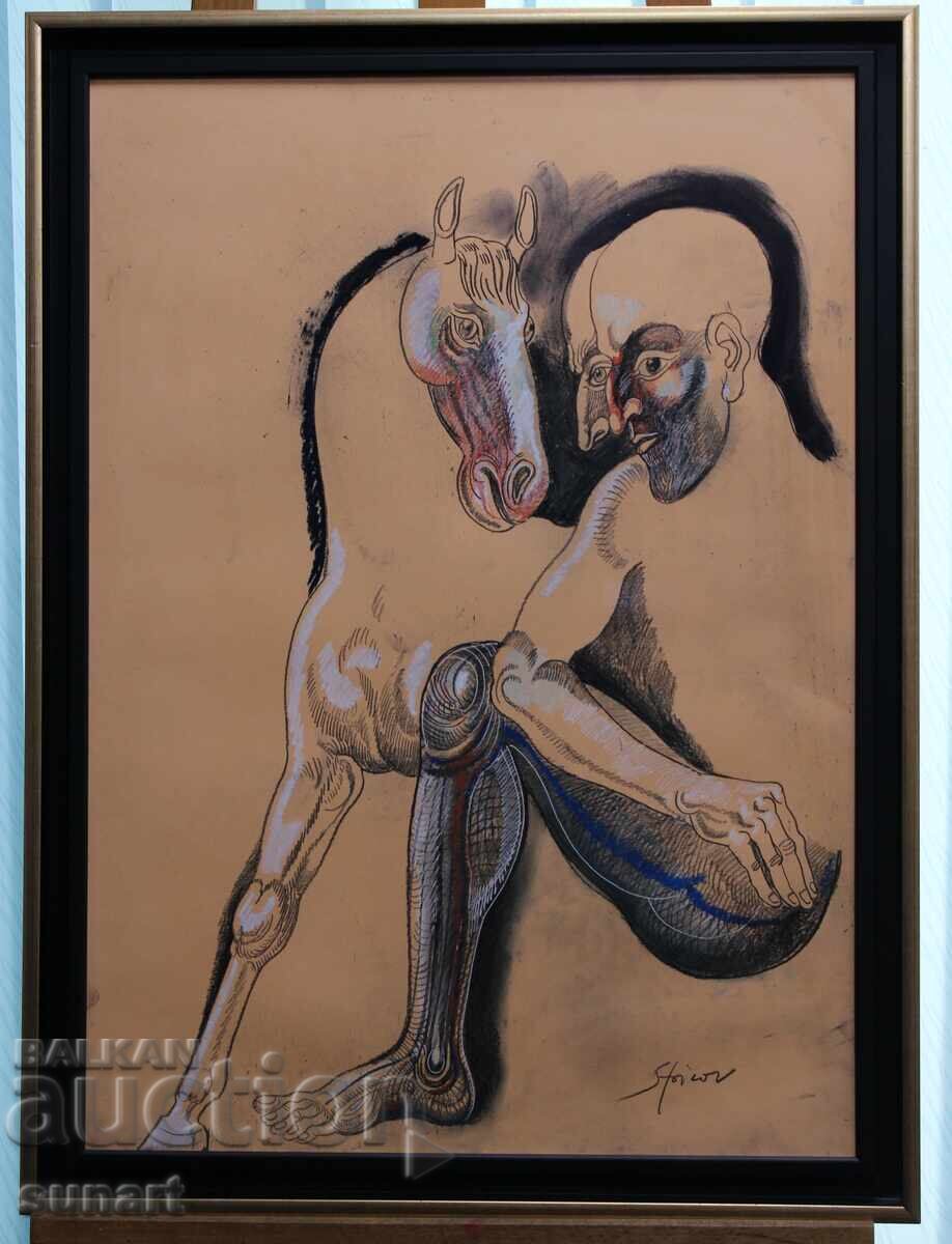 Tablou STOIMEN STOILOV semnat pastel 70 X 50 cm Om Tablou STOIMEN STOILOV semnat pastel 70 X 50 cm Om