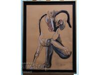 картина СТОИМЕН СТОИЛОВ подписан пастел 70 Х 50 см Човек