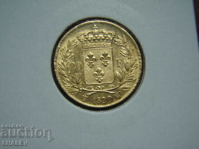 20 Francs 1820 W France - AU (Gold) 20 Francs 1820 W France - AU (Gold)