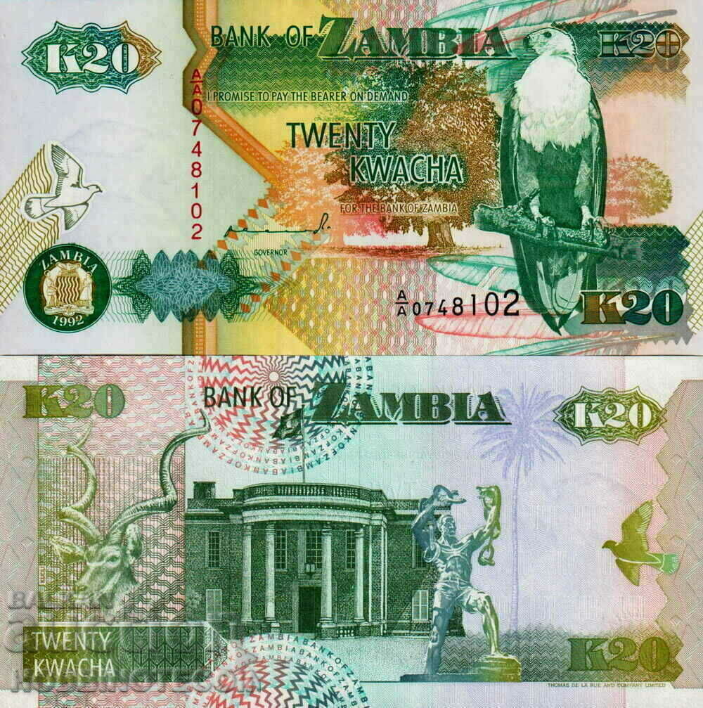 ZAMBIA ZAMBIA 20 Kwachi issue - issue 1992 NEW UNC