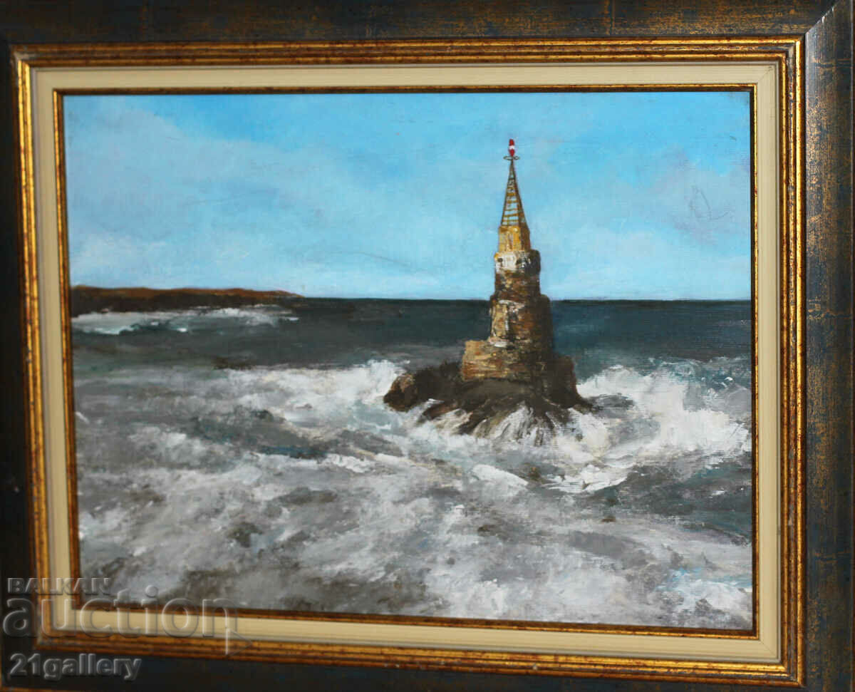 Oil painting seascape with lighthouse signed with price 350.00 BGN | € 178.95 Oil painting seascape with lighthouse signed with price 350.00 BGN | € 178.95