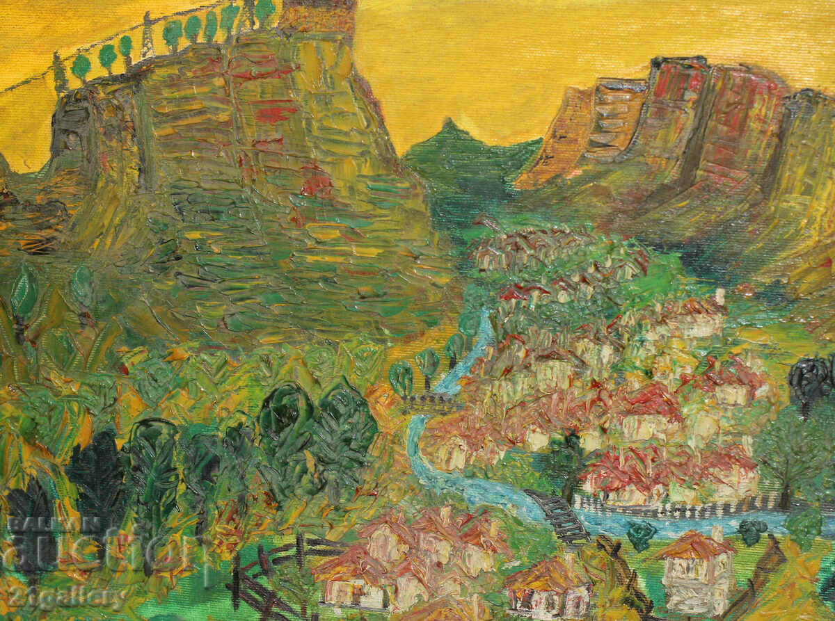 Auction Contemporary oil painting landscape naïveté signed Auction Contemporary oil painting landscape naïveté signed