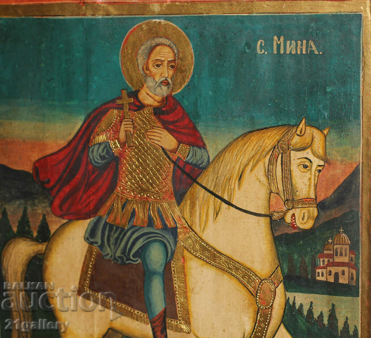 Delivery of Hand drawn icon of Saint Mina on a horse Delivery of Hand drawn icon of Saint Mina on a horse