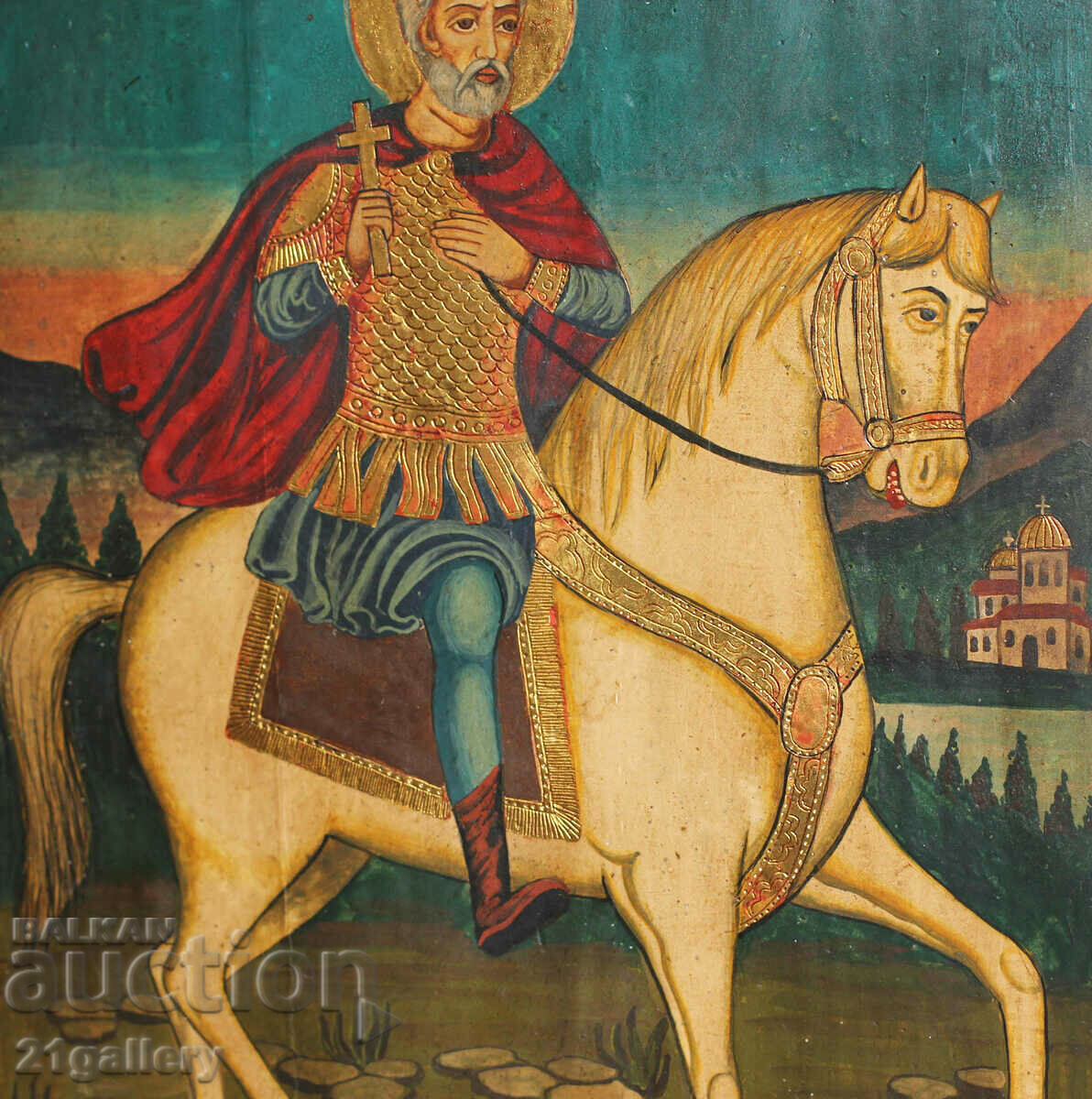 Hand drawn icon of Saint Mina on a horse - 5 Hand drawn icon of Saint Mina on a horse - 5