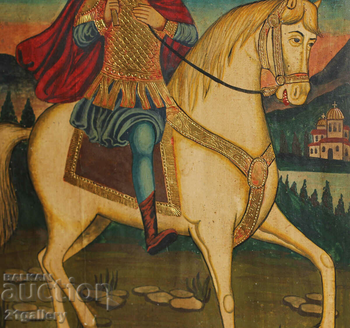 Hand drawn icon of Saint Mina on a horse - 6 Hand drawn icon of Saint Mina on a horse - 6