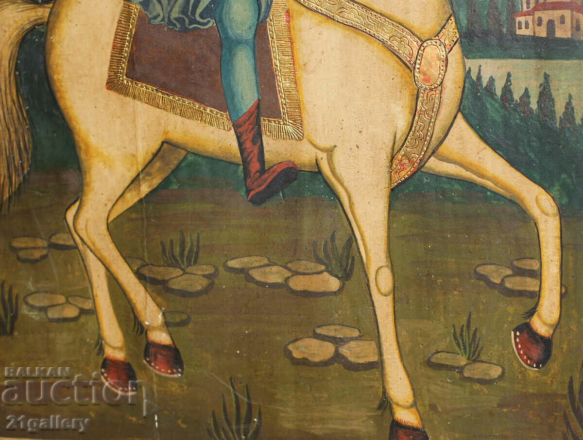Hand drawn icon of Saint Mina on a horse - 7 Hand drawn icon of Saint Mina on a horse - 7