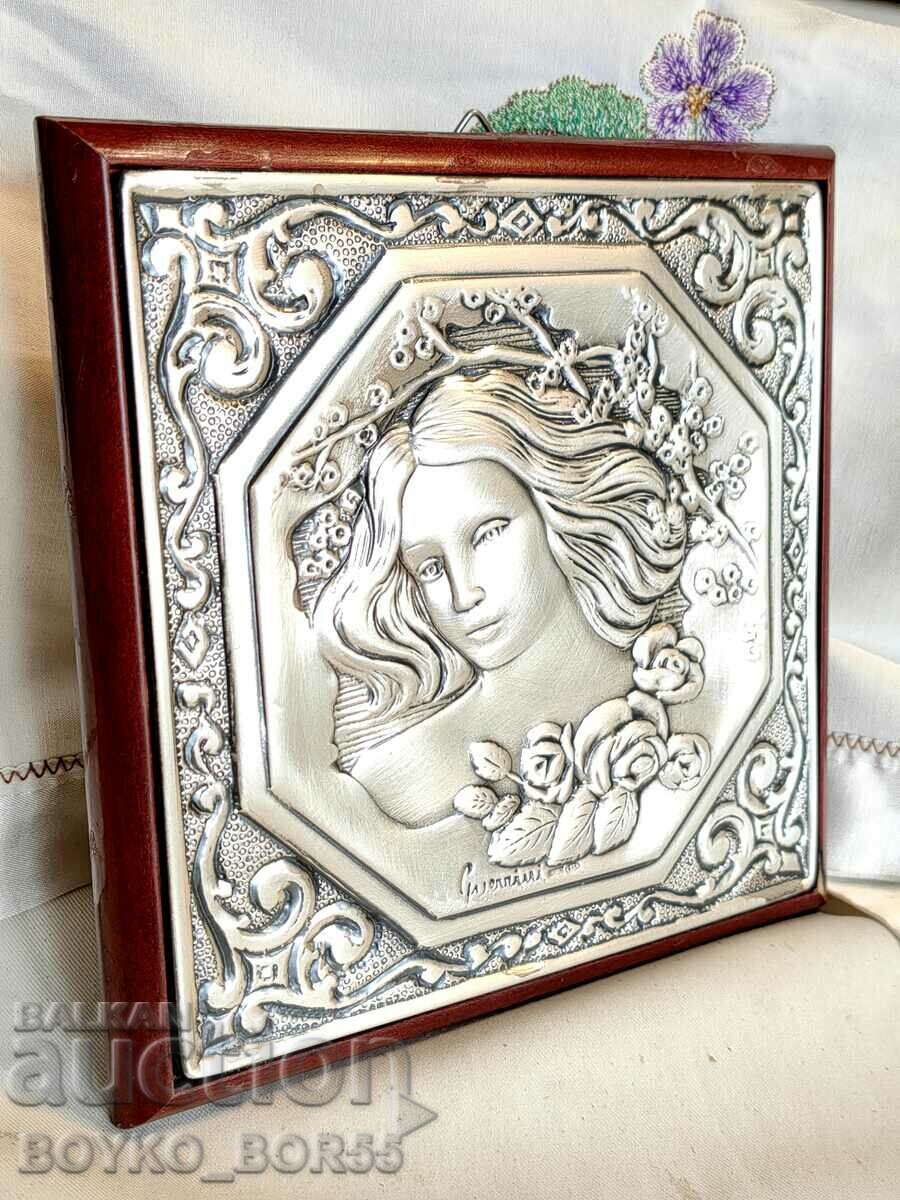 Vintage Bas-Relief Silver Painting "Madonna" by Pietro Guerini - 5 Vintage Bas-Relief Silver Painting "Madonna" by Pietro Guerini - 5