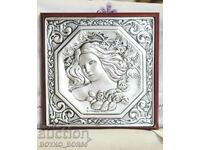 Vintage Bas-Relief Silver Painting "Madonna" by Pietro Guerini