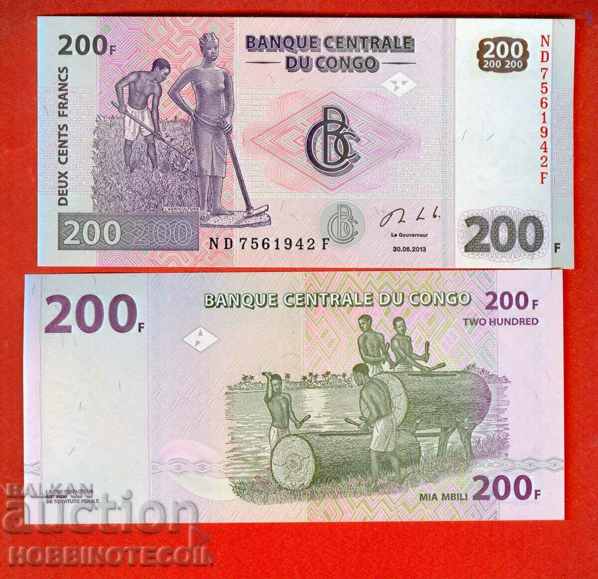 КОНГО CONGO 200 Франка емисия issue 2013 НОВА UNC