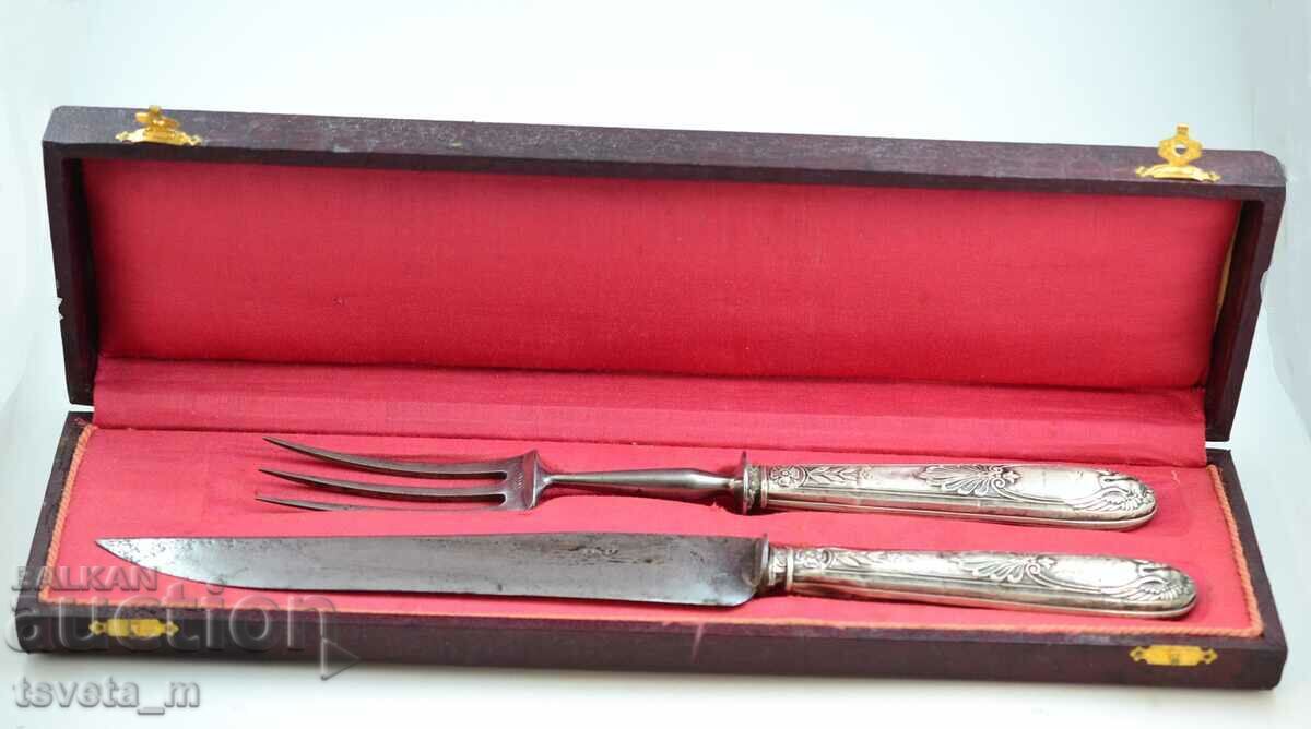 Σετ πιρουνιού και μαχαιριών αντίκα γαλλικού ασημί μπάρμπεκιου με τιμή 190.00 BGN | € 97.15