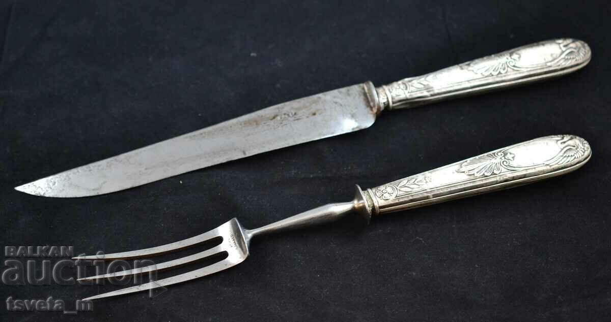 Δημοπρασία Σετ πιρουνιού και μαχαιριών αντίκα γαλλικού ασημί μπάρμπεκιου