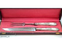 Antique French Silver Barbecue Fork and Knife Set