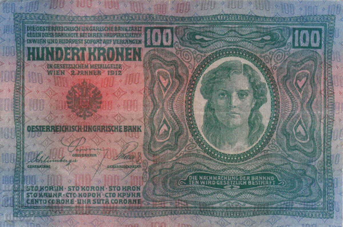 Auction  tino37- AUSTRIA-HUNGARY- 100 KRON - 1912 - VF+