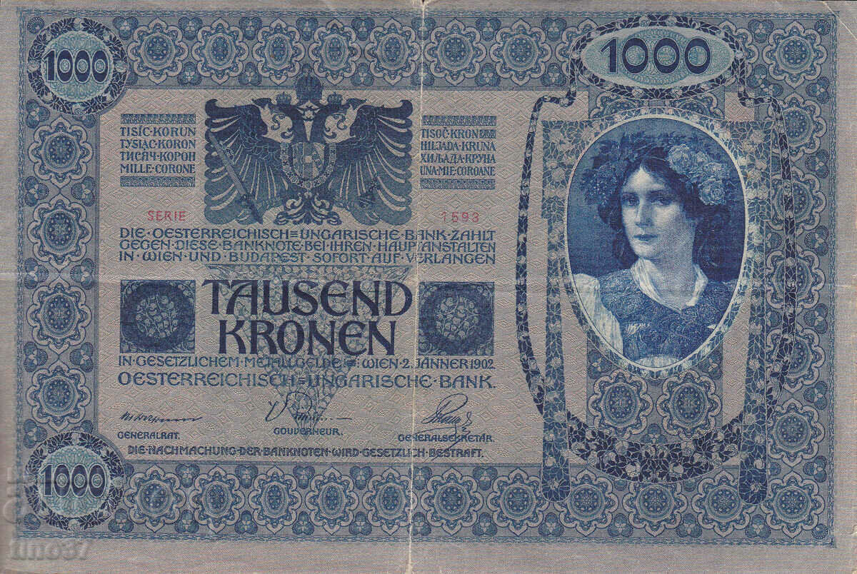 Auction tino37- AUSTRIA-HUNGARY- 1000 KRON - 1902 - F+ Auction tino37- AUSTRIA-HUNGARY- 1000 KRON - 1902 - F+