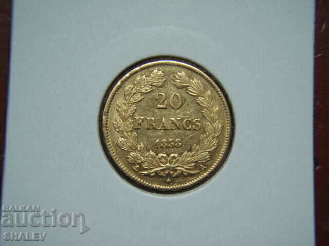 20 Francs 1838 A France (20 франка Франция) - AU (злато) с цена 1775.89 лв. | € 908.01