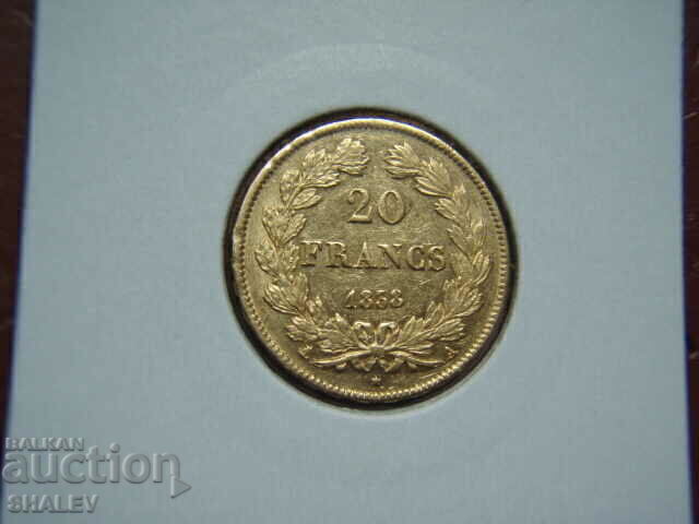 Аукцион 20 Francs 1838 A France (20 франка Франция) - AU (злато)