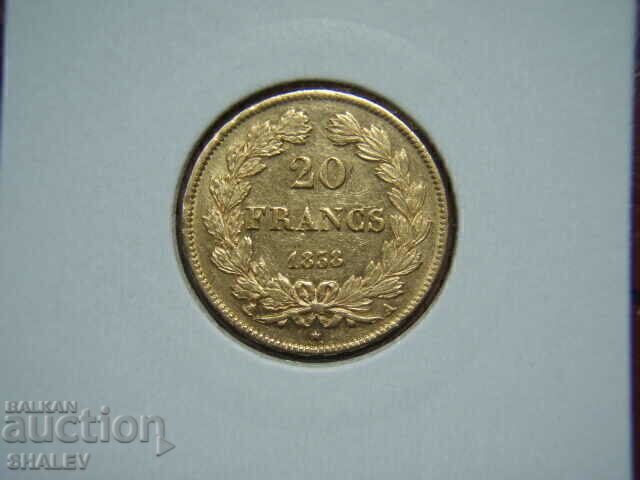 Livrarea 20 franci 1838 A Franța (20 franci Franța) - AU (aur)
