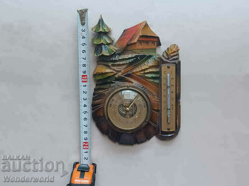 Auction German weather station barometer with thermometer carving Auction German weather station barometer with thermometer carving
