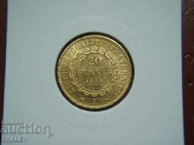 Livrarea 20 franci 1849 А Franța (20 franci Franța) /2/ - AU (aur) Livrarea 20 franci 1849 А Franța (20 franci Franța) /2/ - AU (aur)