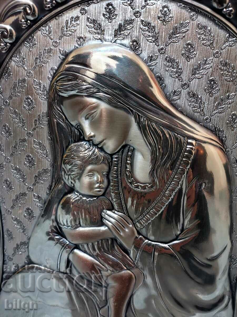 Auction Incredibly Beautiful Silver Icon Virgin With Child Auction Incredibly Beautiful Silver Icon Virgin With Child