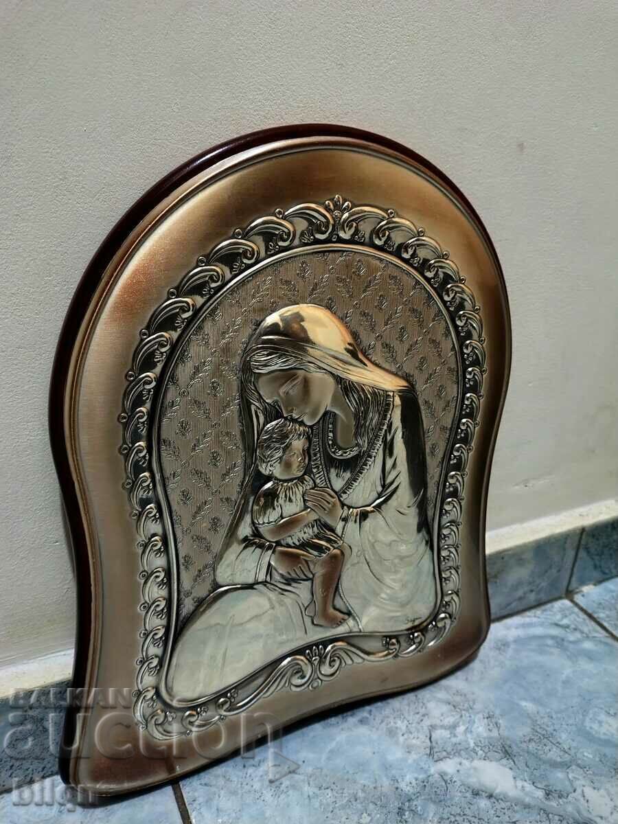 Απίστευτα όμορφο ασημένιο εικονίδιο Virgin with Child - 6