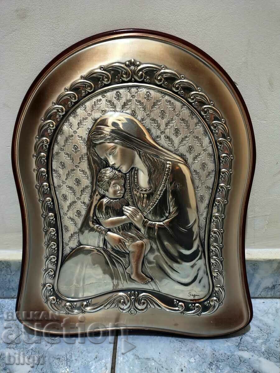 Απίστευτα όμορφο ασημένιο εικονίδιο Virgin with Child